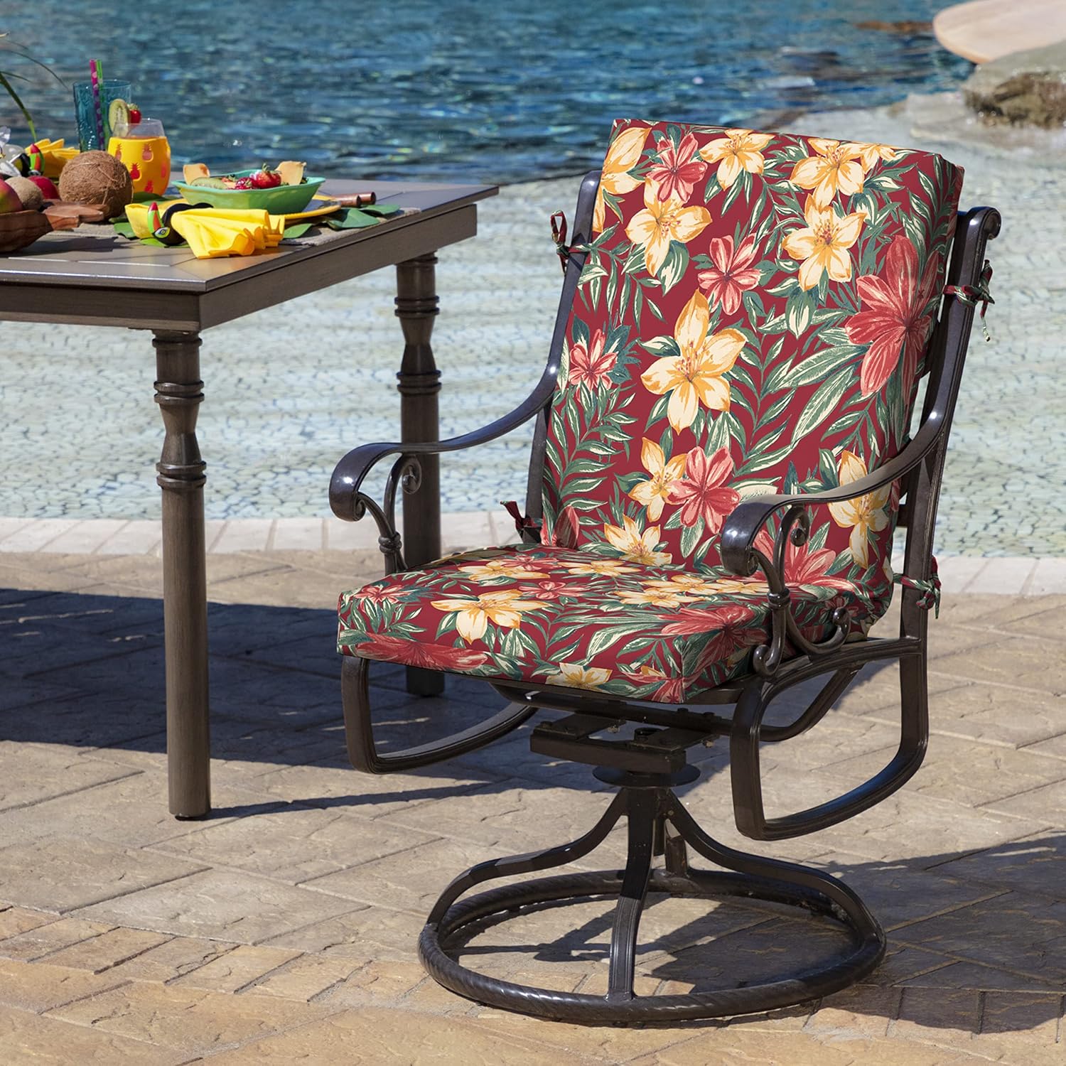 Arden Outdoor Midback Chair Cushion, 18 x 16.5, Rain-Proof, Fade Resistant Ruby Clarissa