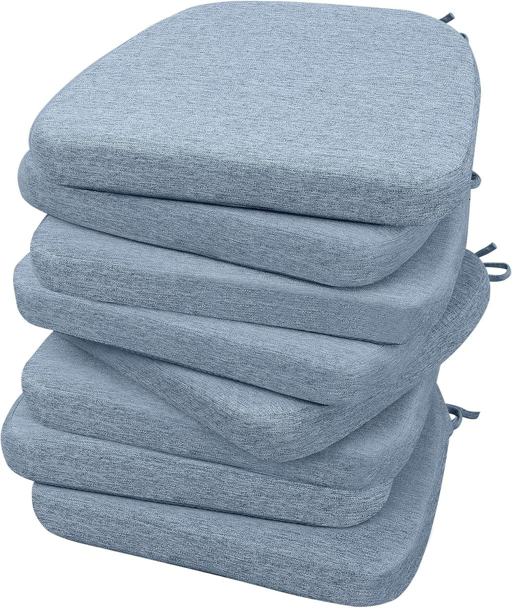 AAAAAcessories D-Shaped Chair Cushions, 2" Thick Dining Chair Pads with Ties and Removable, Machine-Washable Cover, 17" x 16", Set of 8, Light Blue