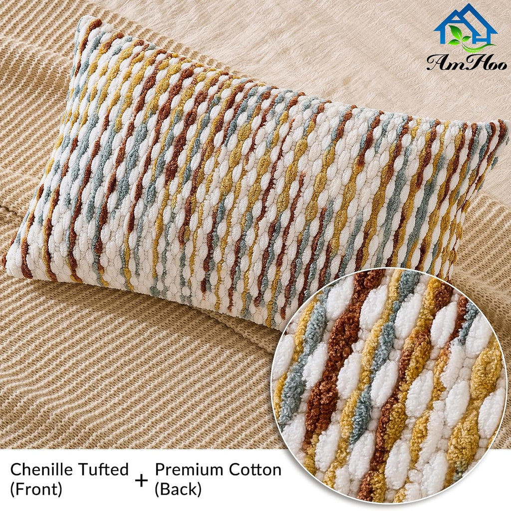 AmHoo Boho Chenille Pillow Cover Decorative Tufted Pillowcase for Couch Bed Sofa Bedroom Living Room Modern 12 x 20-Inch Brown
