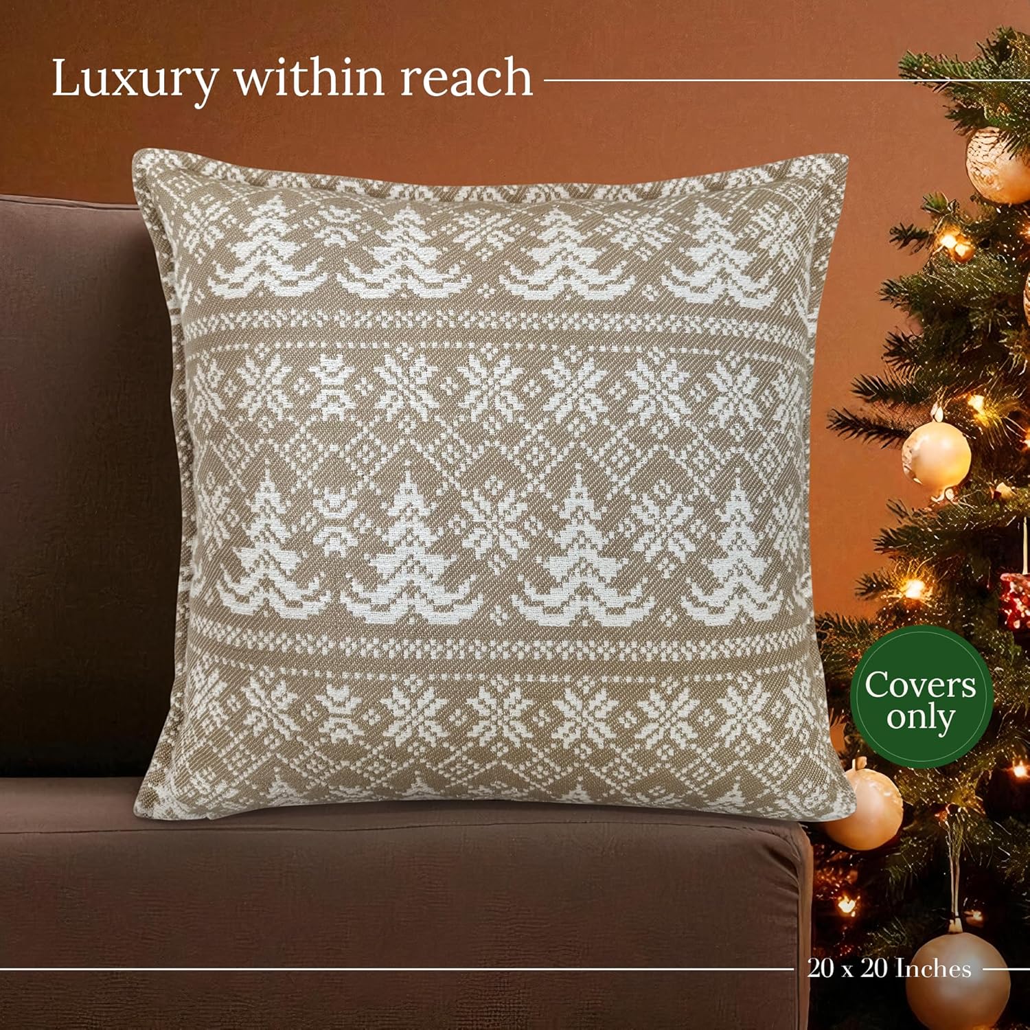 SanVia Olive Fern Premium Cotton Throw Pillow Covers, 20 x 20 Inches, Luxury Holiday Themed Handwoven Couch Pillow Covers, Hidden Zipper, Elegant Home Décor, Insert Not Included