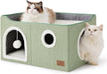 Bedsure Large Cat Beds for Indoor Cats - Extra Wide Cat Cube House for Small Pet with Fluffy Ball Hanging and Scratch Pad, Foldable Pet Cave Hideaway for Multiple Cats, 23.6x16.9x13 inches, Green