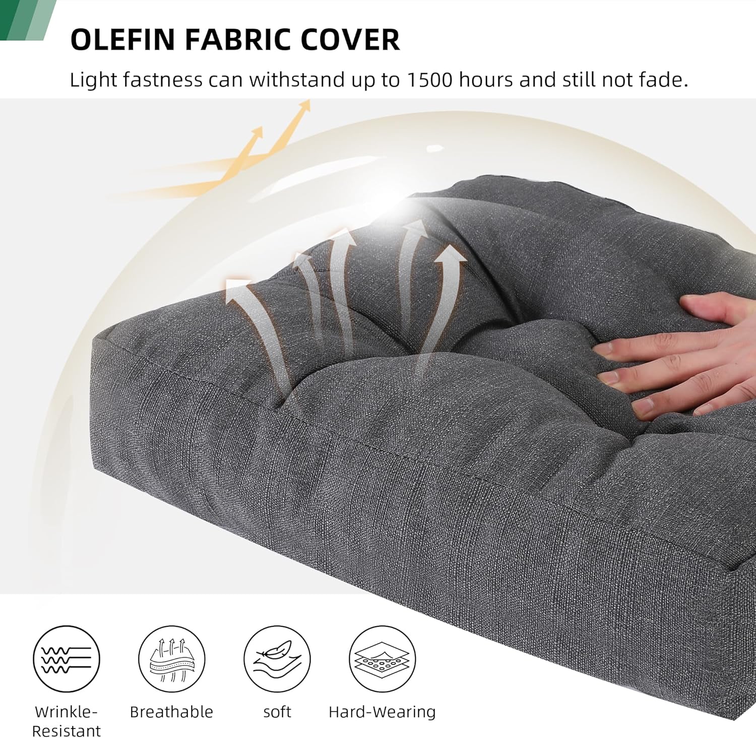 RACE LEAF 19" x 19" Patio Chair Cushions Gray - Outdoor/Indoor Tufted Memory Foam Chair Pads Set of 2, Water-Resistant Olefin Chair Seat Cushion Non-Slip Backing