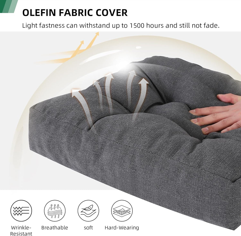 RACE LEAF 17" x 17" Patio Chair Cushions Gray - Outdoor/Indoor Tufted Memory Foam Chair Pads Set of 2, Water-Resistant Olefin Chair Seat Cushion Non-Slip Backing