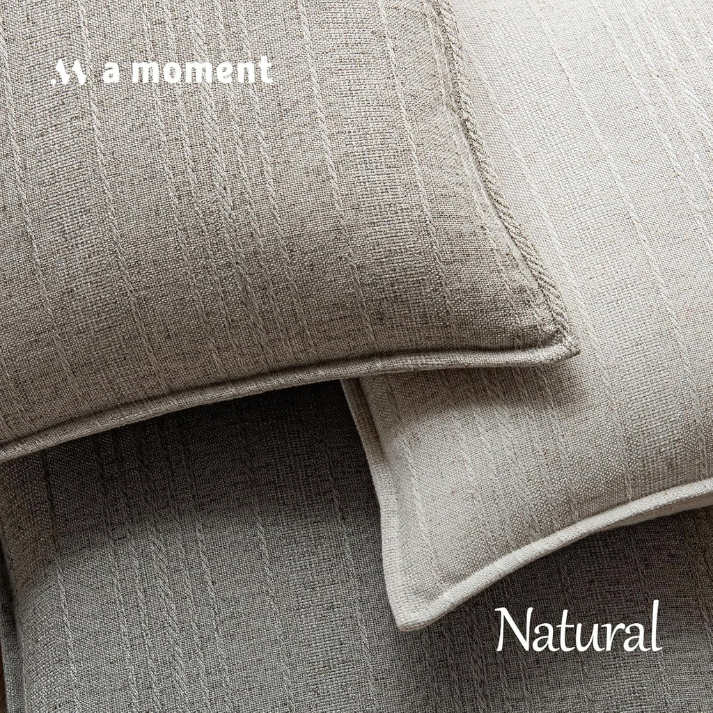 a moment Linen Pillow Covers Set of 2,Boho Farmhouse Throw Pillowcases Neutral Textured Decorative Covers for Couch Sofa Bed, Soft Linen Blend Accent Case Cushion Home Decor 20"x12"Beige Grey