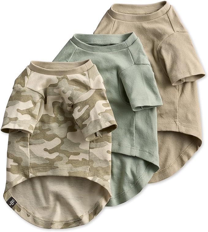 Toby II - The Perfect Tee, 3 Pack Short Sleeve Pet T-Shirt 100% Organic Cotton Tees Clothes for Small, Medium, Large Dogs, Sage Camo, XX-Large