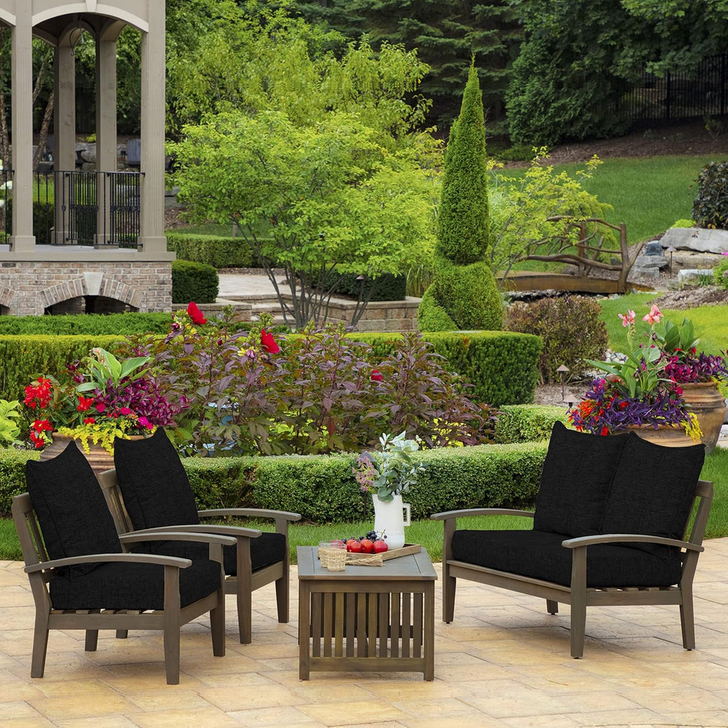 Arden Outdoor Foam Deep Seat Cushion Set, 24 in x 24 in, Weather-Proof, Rain-Proof, Fade Resistant Patio Cushion, Bottom and Back Cushion for Chair, Sofa, and Couch Black Leala