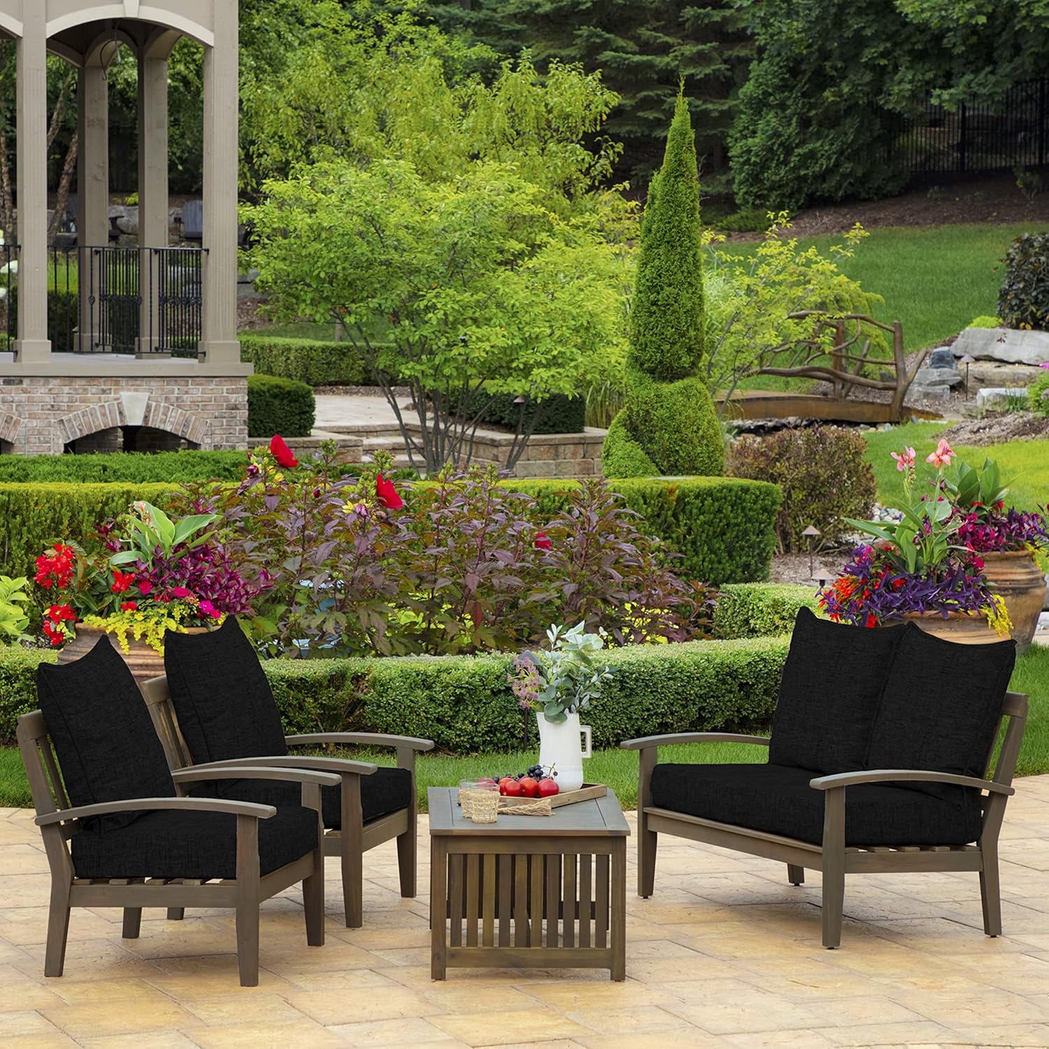 Arden Outdoor Foam Deep Seat Cushion Set, 24 in x 24 in, Weather-Proof, Rain-Proof, Fade Resistant Patio Cushion, Bottom and Back Cushion for Chair, Sofa, and Couch Black Leala