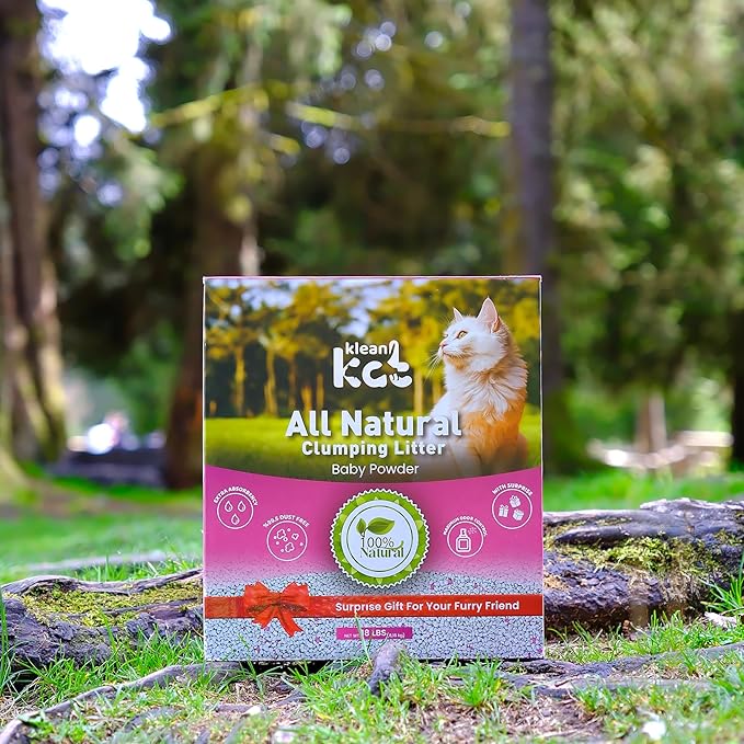 All Natural Clumping Cat Litter – Multiple Scents – Low Dust, Odor Control – Baby Powder 18 lb - Surprise Toy Inside