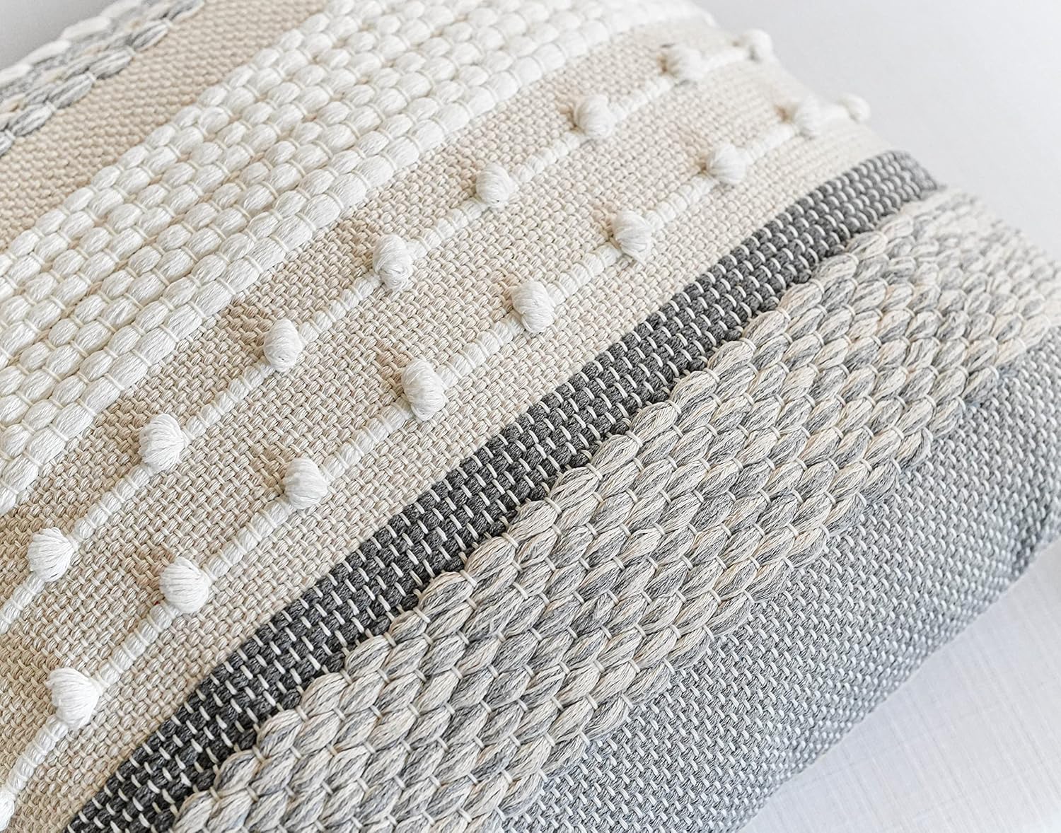 BlissBlush Gray Boho Throw Pillow Cover 22x22, Grey Decorative Accent Pillow for Couch, Square Woven Textured Pillowcase, Modern Farmhouse Pillow for Bed, Bohemian Pillow Cover (Pack of 1)