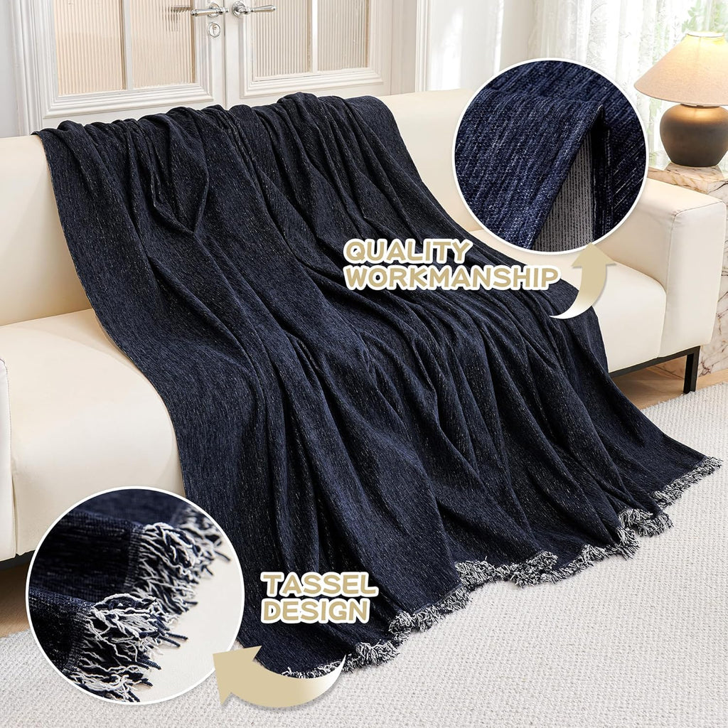MYSKY HOME Couch Covers - Sectional Couch Covers for Pet Sofa, Non Slip Soft Couch Cover, Washable Furniture Protector with Tassel Sofa Throws, Living Room, 91"x118", Navy Blue