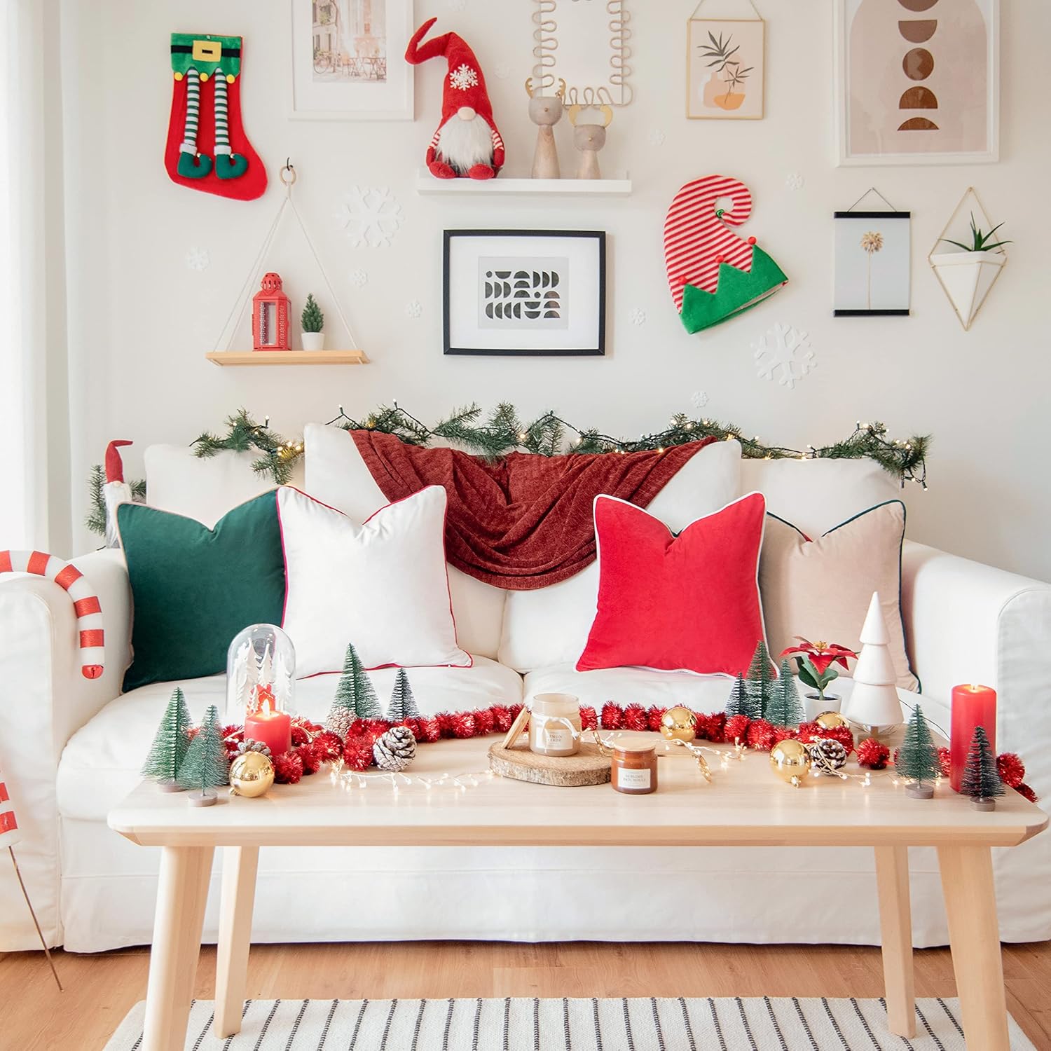 MONDAY MOOSE Christmas Decorative Throw Pillow Covers Cushion Cases, Set of 4 Soft Velvet Double-Sided Designs, Mix and Match for Home Decor, Pillow Inserts Not Included (20x20 inch, Red/Green)