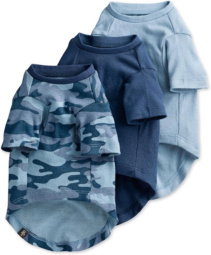 Toby II - The Perfect Tee, 3 Pack Short Sleeve Pet T-Shirt 100% Organic Cotton Tees Clothes for Small, Medium, Large Dogs, Navy Camo, XX-Small