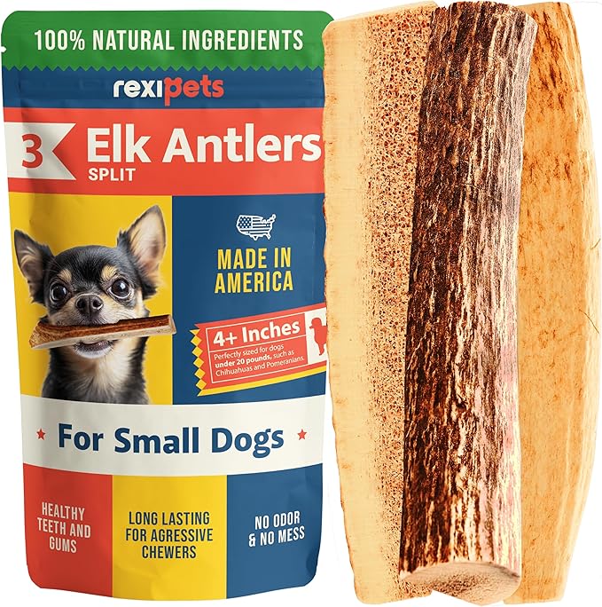 100% Natural - Split Antlers for Dogs ( 3pack ) - Naturally Shed in USA - Grade A Long Lasting Chew for Aggressive Chewers - Elk Antlers Dog Antler Chews - Treats & Toys - No Odor & No Mess - Small