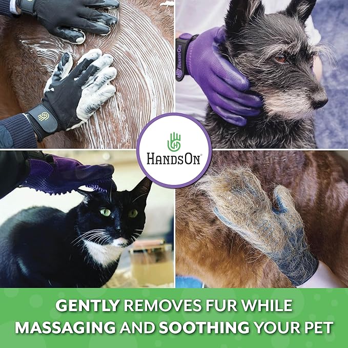 H HANDSON Pet Grooming Gloves - Patented #1 Ranked, Award Winning Shedding, Bathing, & Hair Remover Gloves - Gentle Brush for Cats, Dogs, and Horses (Mono Green, X-Large)