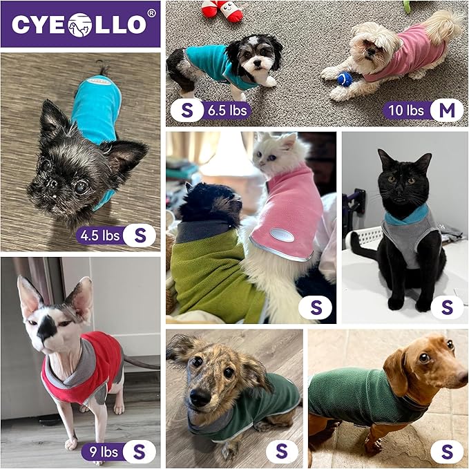cyeollo 2 Pack Dog Sweaters Fleece Sweatshirt Stretchable Reflective Pet Sweater Dog Clothes for Small Puppy Dogs Girl Cats Size S Pink & Grey