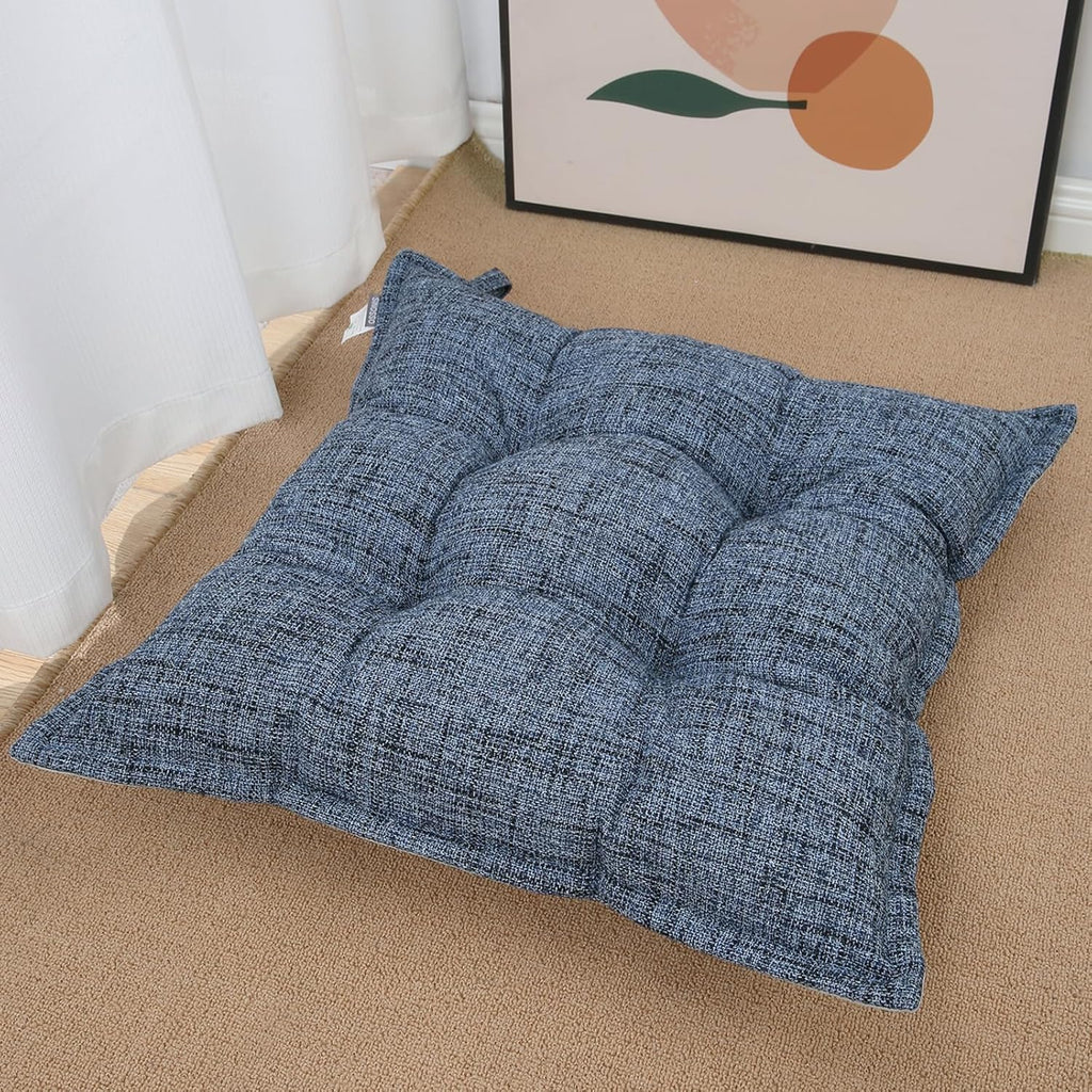 SINSOSSO Large Floor Pillow 22", Thickened Bite-Size Memory Foam Square Non-Slip Cushion for Office Back Support/Indoor Yoga/Chair Seat, Fashionable Color-Blocked Fabric & Washable, Blue, 1 PCS