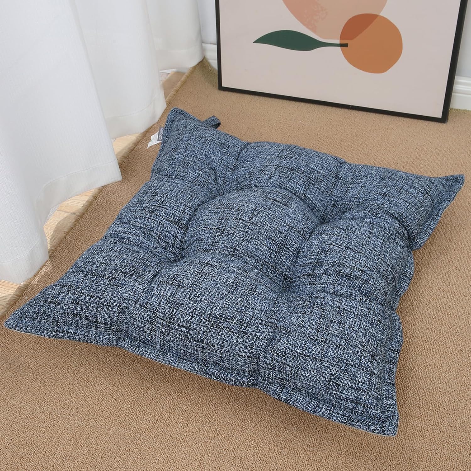 SINSOSSO Large Floor Pillow 22", Thickened Bite-Size Memory Foam Square Non-Slip Cushion for Office Back Support/Indoor Yoga/Chair Seat, Fashionable Color-Blocked Fabric & Washable, Blue, 1 PCS