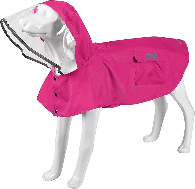 Waterproof Dog Raincoat, Adjustable Reflective Lightweight Pet Rain Clothes with Poncho Hood (Large, Dark Pink)
