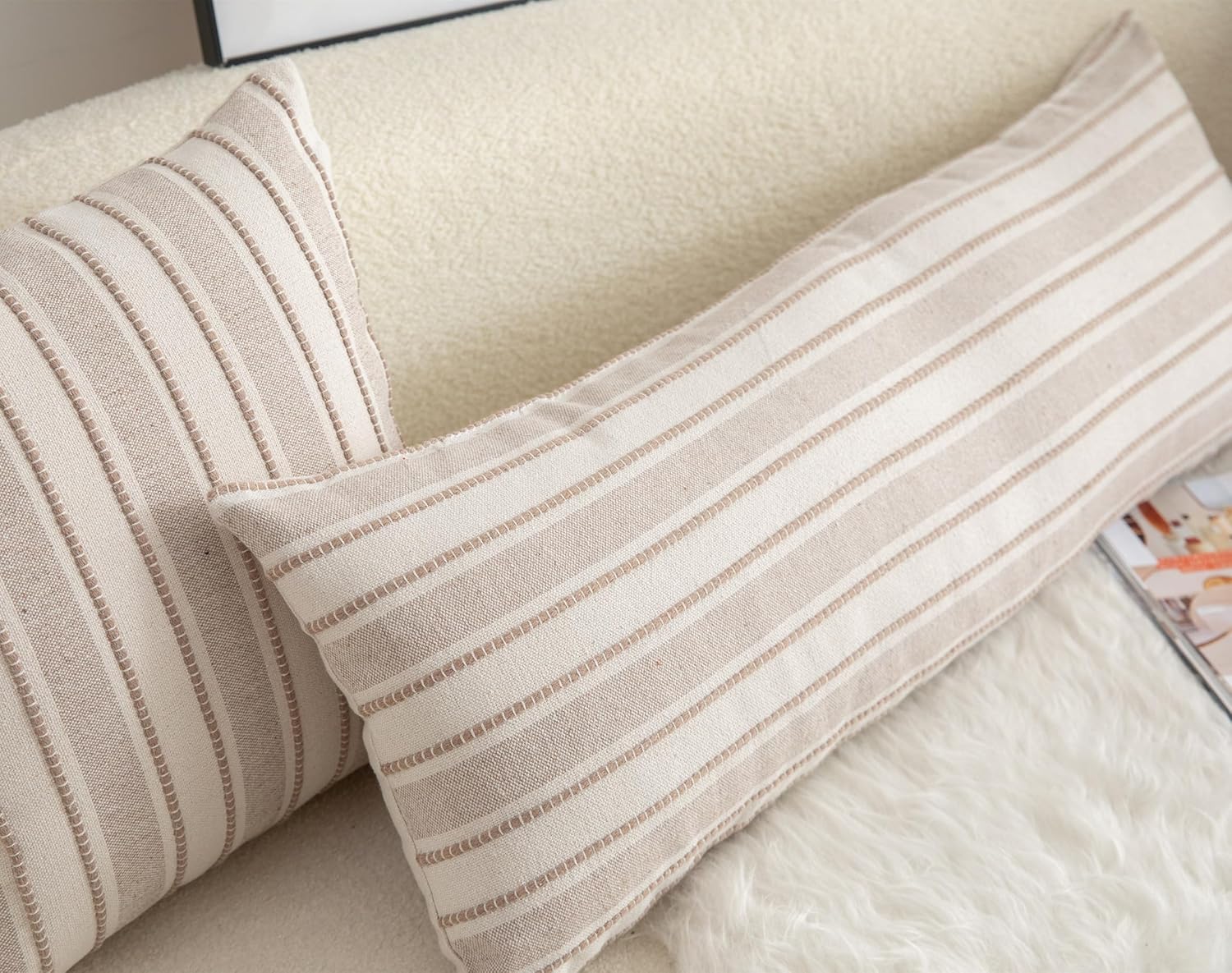 Decorative Boho Lumbar Pillow Covers, Modern Farmhouse Couch Pillowcase, 14 x 36 Long Accent Body Throw Pillow Covers, Sofa Bed Living Room Decor Cushion Case, Taupe and Beige, Pack of 1