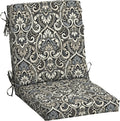 Arden Outdoor Midback Chair Cushion, 18 x 16.5, Rain-Proof, Fade Resistant Black Aurora Damask