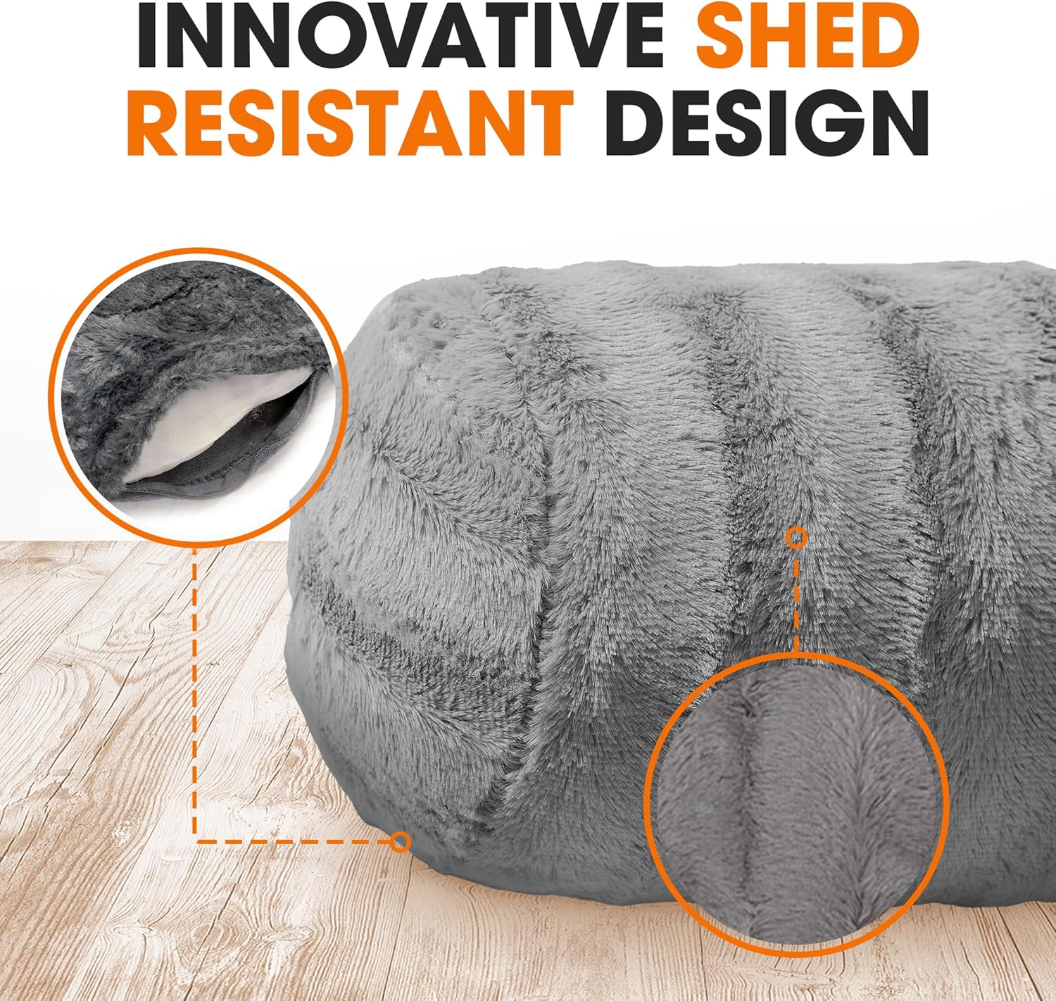 Cheer Collection Faux Fur Bolster Pillows – Soft Decorative Cylinder Pillows for Bed or Couch, Machine Washable – 8” x 24”, Set of 2, Gray