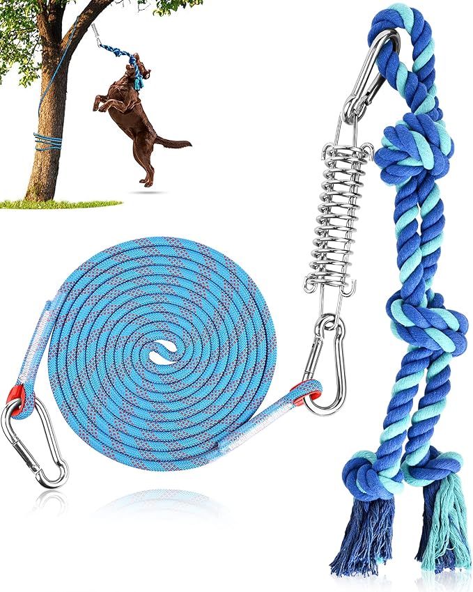 Petbobi Bungee Dog Toy, Outdoor Dog Tug Toy for Pitbull Interactive Exercise, Spring Pole Tug-of-War Toy with Durable Rope, Hanging Toy for Large Dogs to Reduce Boredom, Blue