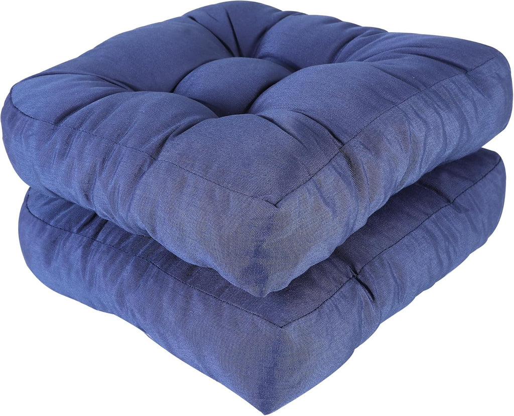 RACE LEAF 19" x 19" Patio Chair Cushions Navy - Outdoor/Indoor Tufted Memory Foam Chair Pads Set of 2, Water-Resistant Olefin Chair Seat Cushion Non-Slip Backing
