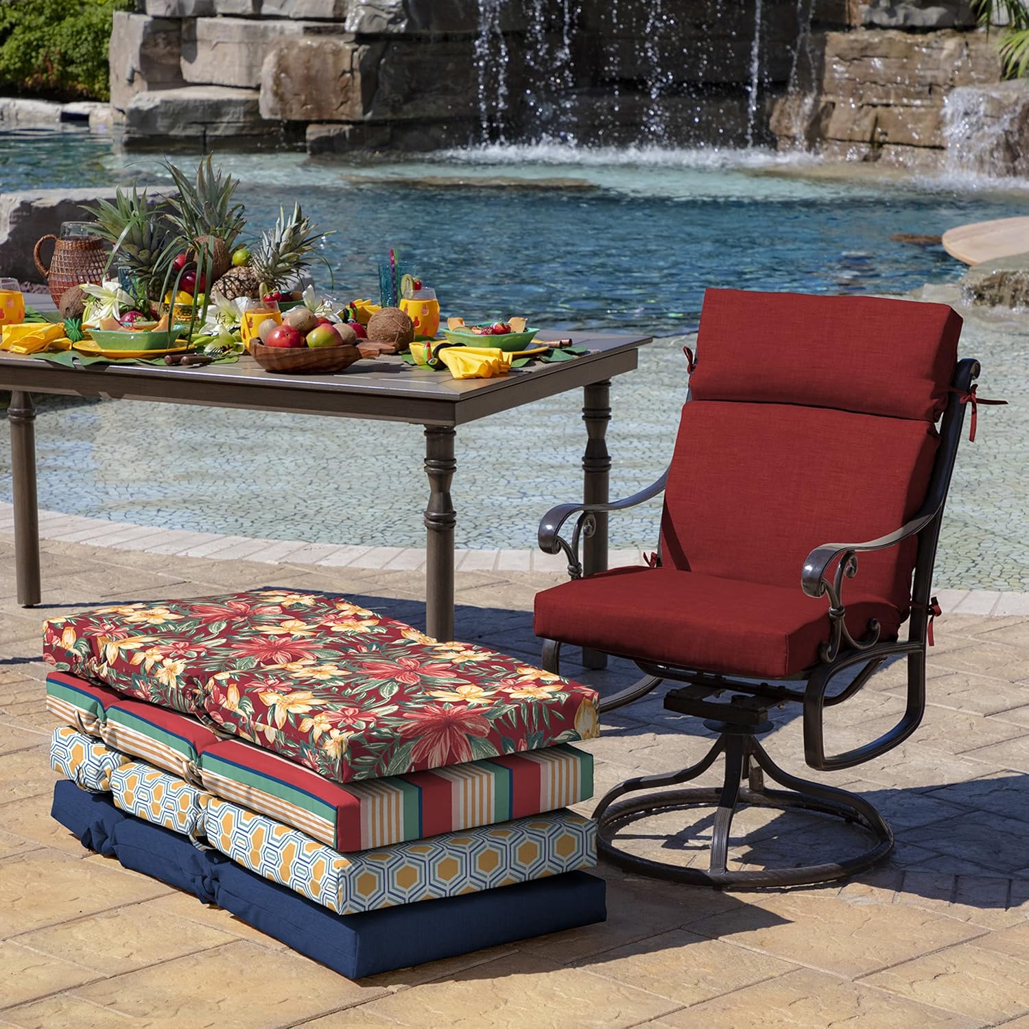 Arden Outdoor Chair Cushion, 21 x 20, Rain-Proof, Fade Resistant 20 x 21, Ruby Red Leala