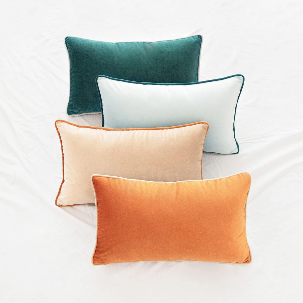 MONDAY MOOSE Decorative Throw Pillow Covers Cushion Cases, Set of 4 Soft Velvet Modern Double-Sided Designs, Mix and Match for Home Decor, Pillow Inserts Not Included (12x20 inch, Orange/Green)