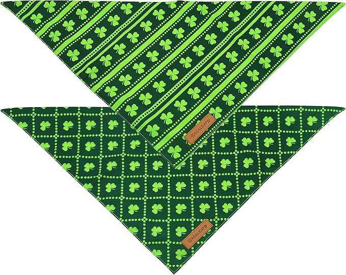 Realeaf St. Patrick's Day Dog Bandanas 2 Pack, Reversible Green Shamrock Pet Scarf for Boy and Girl, Premium Durable Fabric, Holiday Bandana for Large and Extra Large Dogs (X-Large)