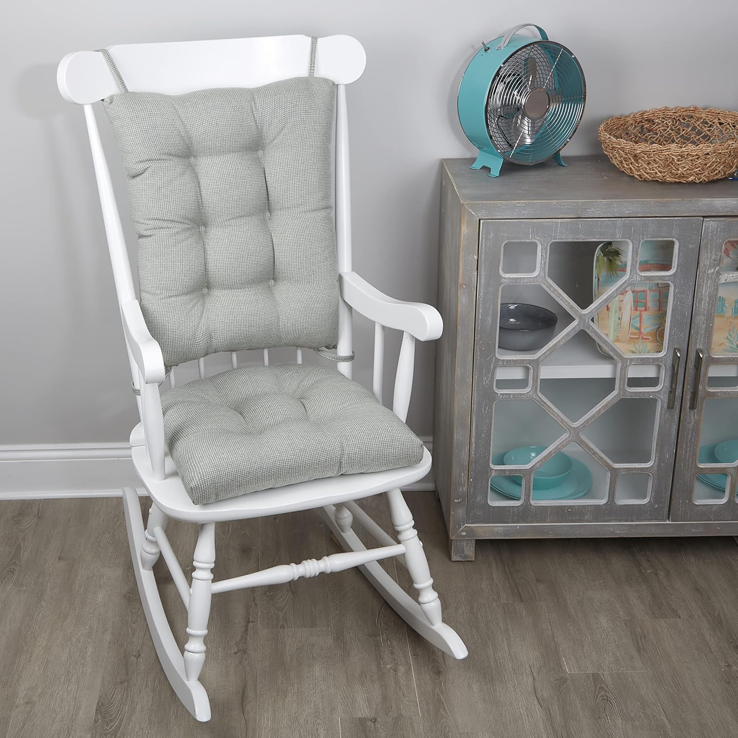 Klear Vu Omega Non-Slip Rocking Chair Cushion, Assembled in USA, Thick Tufted Design, Includes Seat Pad & Back Pillow with Ties, 17x17 Inches, 2-Piece Set, Solid Spa