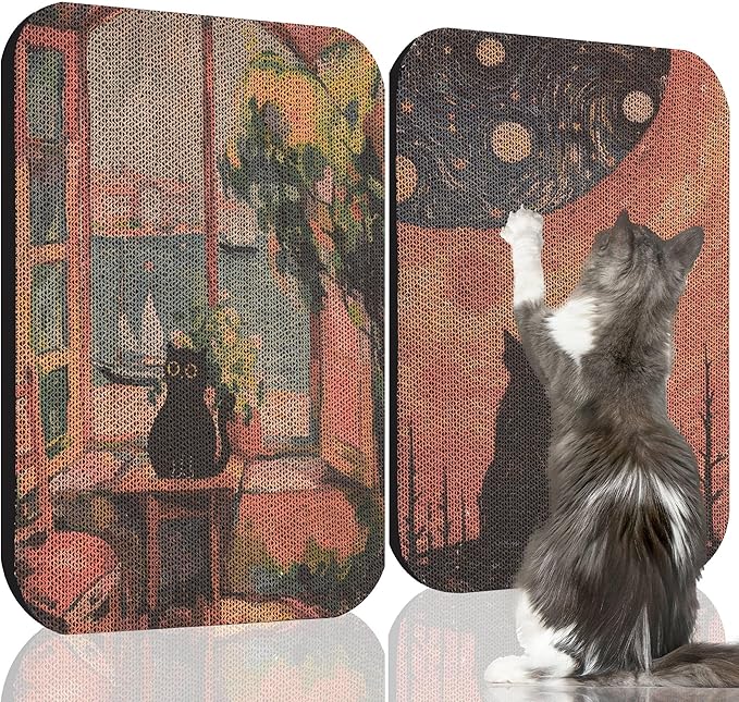 2 Pack Art Cat Scratcher, Wall-Mountable Cat Scratch Pad, Wall Cat Scratcher 16.7x11x1 Inch Cat Scratching Board for Indoor Cats Toy(Window & Starry Night)