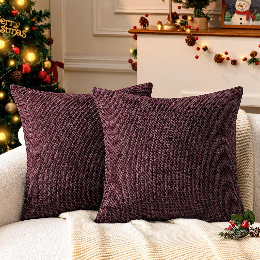 a moment Christmas Wine Red Chenille Throw Pillow Covers 16x16 Inch Pack of 2 Modern Decorative Throw Pillow Covers Farmhouse Cross Covers Home Decor for Sofa Bedroom Living Room