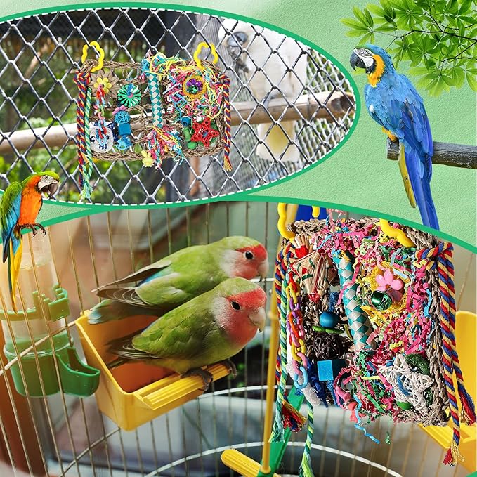 Liliful 2 Pieces Bird Foraging Toys for Parakeets Cockatiel Conures Lovebirds Foraging Shredding Seagrass Wall with Colorful Chewing Toys