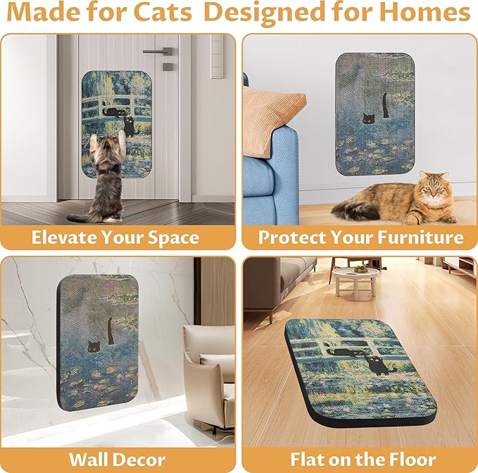 2 Pack Art Cat Scratcher, Wall-Mountable Cat Scratch Pad, Wall Cat Scratcher 16.7x11x1 Inch Cat Scratching Board for Indoor Cats Toy(Pond & Bridge)