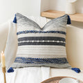 BlissBlush Navy Dark Blue Decorative Throw Pillow Cover 18x18 Square Boho Accent Pillowcase Tassels Farmhouse Cushion for Couch Sofa Bedroom Living Room Home Décor Cover ONLY