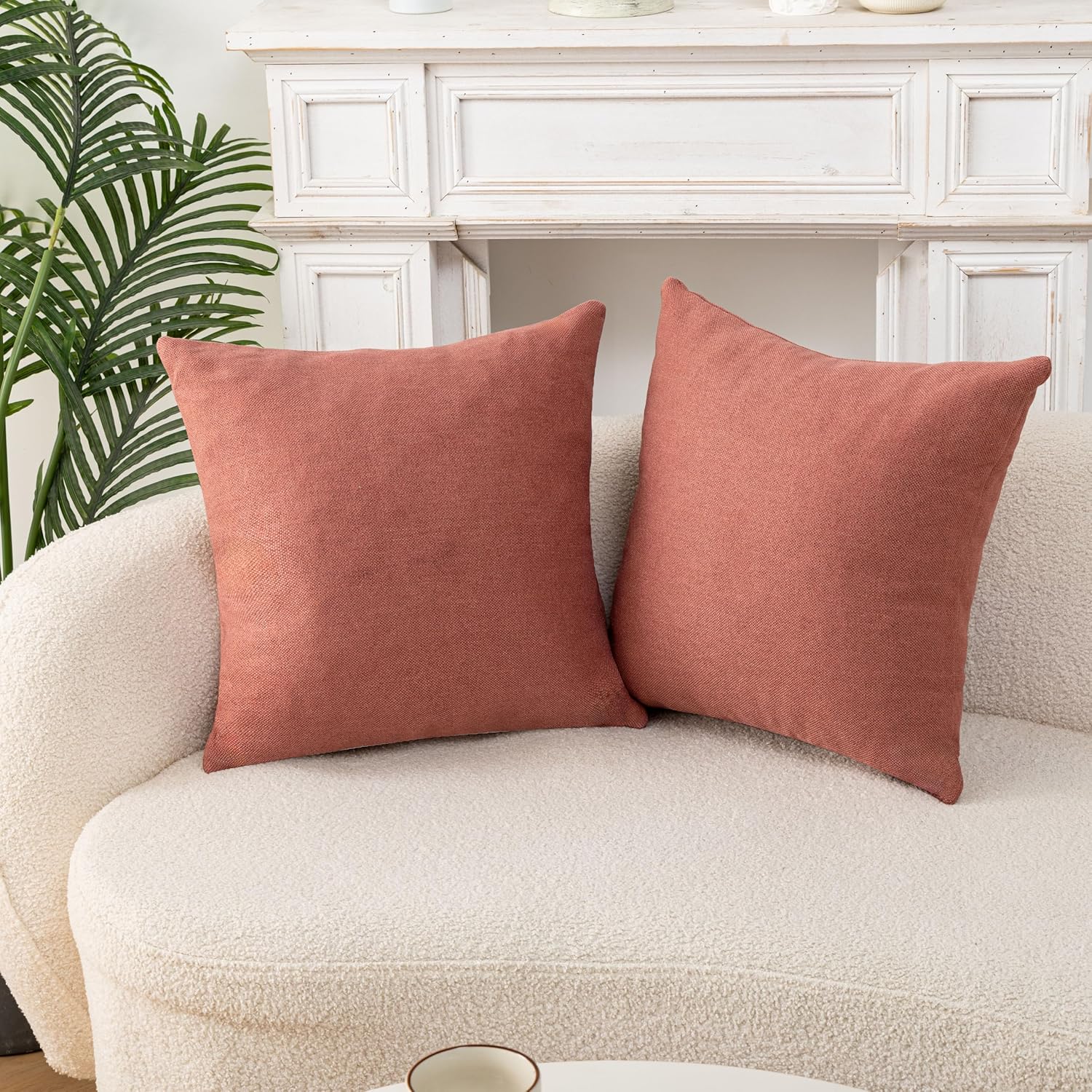 Throw Pillow with Insert 18x18 Inch Set of 2 - Modern Fall Home Decor for Living Room Sofa, Bed - Cute Square Accent Cases - Anthropologie Style Decor (Brick-Red #P1-07)
