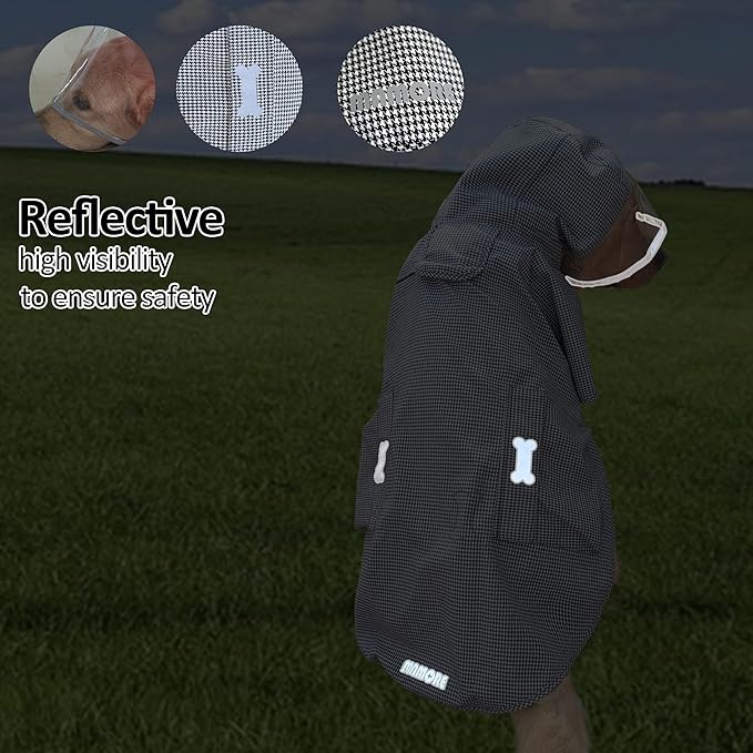Waterproof Dog Raincoat, Adjustable Reflective Lightweight Pet Rain Clothes with Poncho Hood(XX-Large,Black&White)