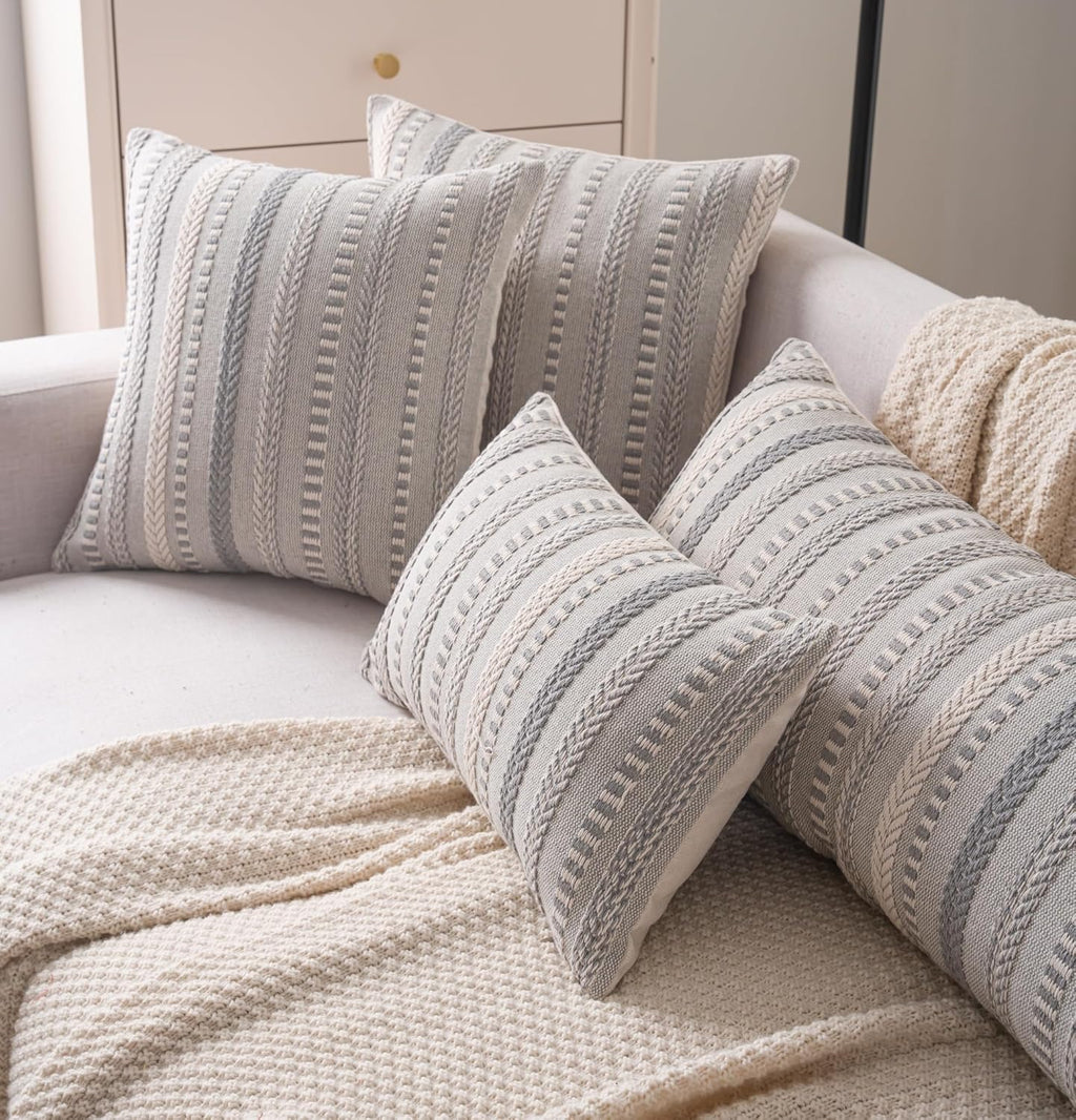 Boho Lumbar Pillow Covers 14x36 Long, Farmhouse Decorative Couch Pillow Cases, Grey Accent Pillows of Bed, Sofa Bedroom Living Room Home Decor Cushion Cover, Pack of 1