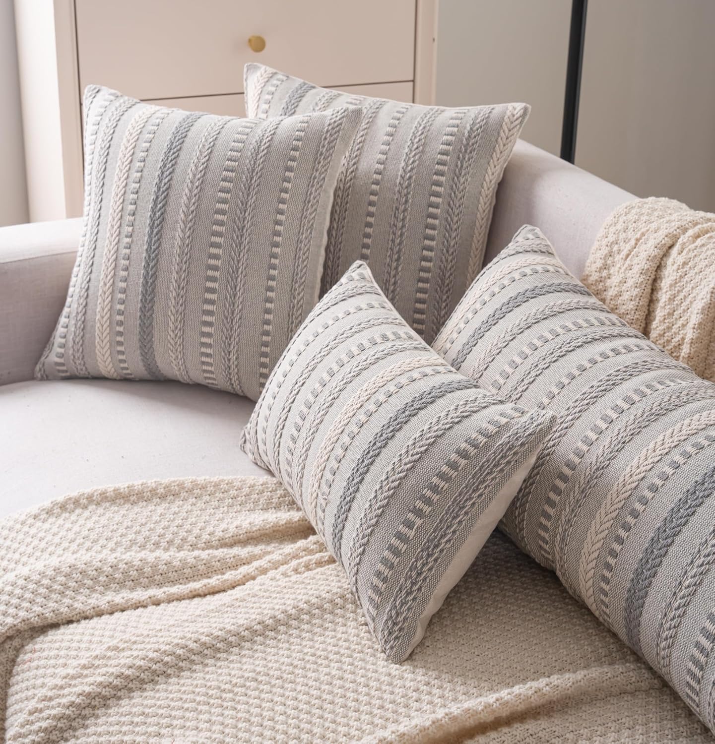 Boho Lumbar Pillow Covers 14x36 Long, Farmhouse Decorative Couch Pillow Cases, Grey Accent Pillows of Bed, Sofa Bedroom Living Room Home Decor Cushion Cover, Pack of 1