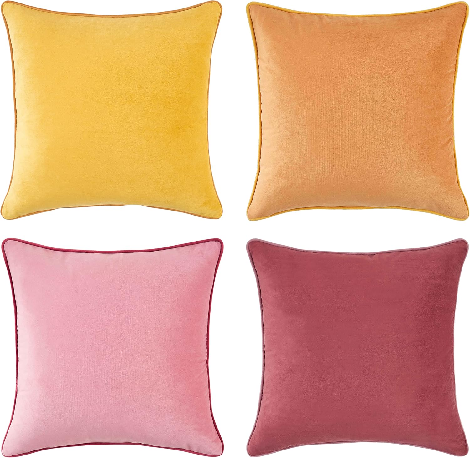 MONDAY MOOSE Decorative Throw Pillow Covers Cushion Cases, Set of 4 Soft Velvet Modern Double-Sided Designs, Mix and Match for Home Decor, Pillow Inserts Not Included (18x18 inch, Yellow/Pink)