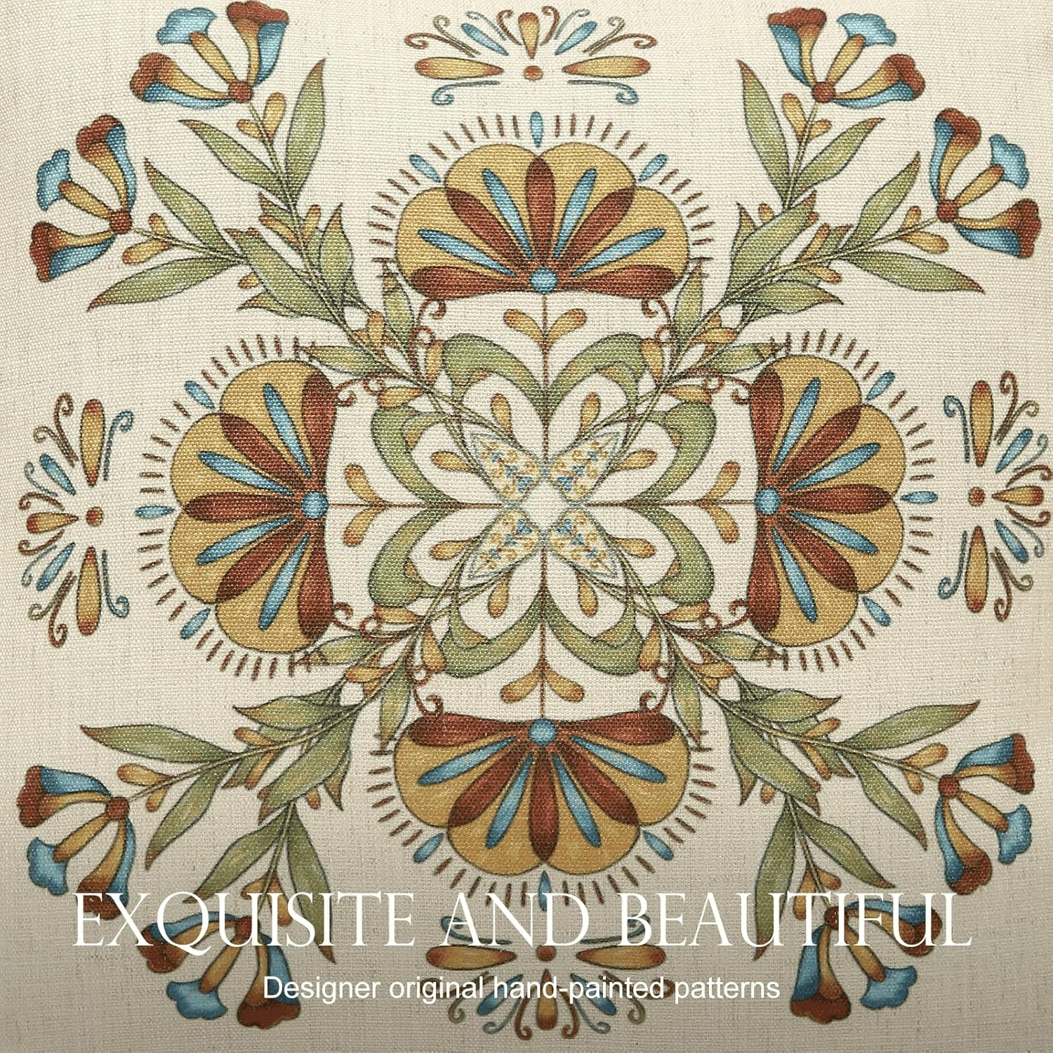 patdrea Designer Square Throw Pillow Covers,French Vintage Blue Farmhouse Linen Floral Pattern Pillow Cover,Decorative Pillowcases Cushion for Bed Living Room Outdoor Car,18"x18"