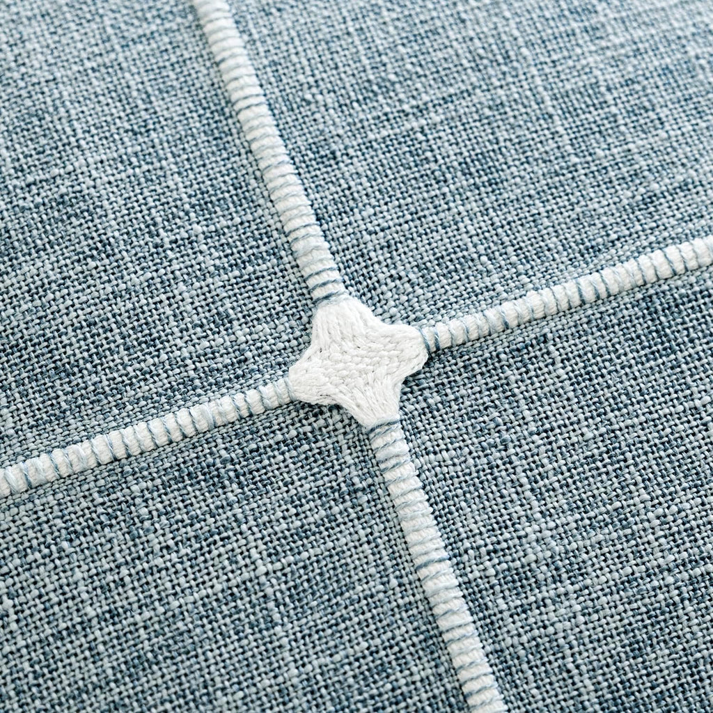 Foindtower Pack of 2 Decorative Faux Linen Jacquard Check Throw Pillow Covers Farmhouse Cushion Cover with Grid Textured Accent Pillowcase for Couch Sofa Living Room Home Decor,16×16 Inch,Light Blue