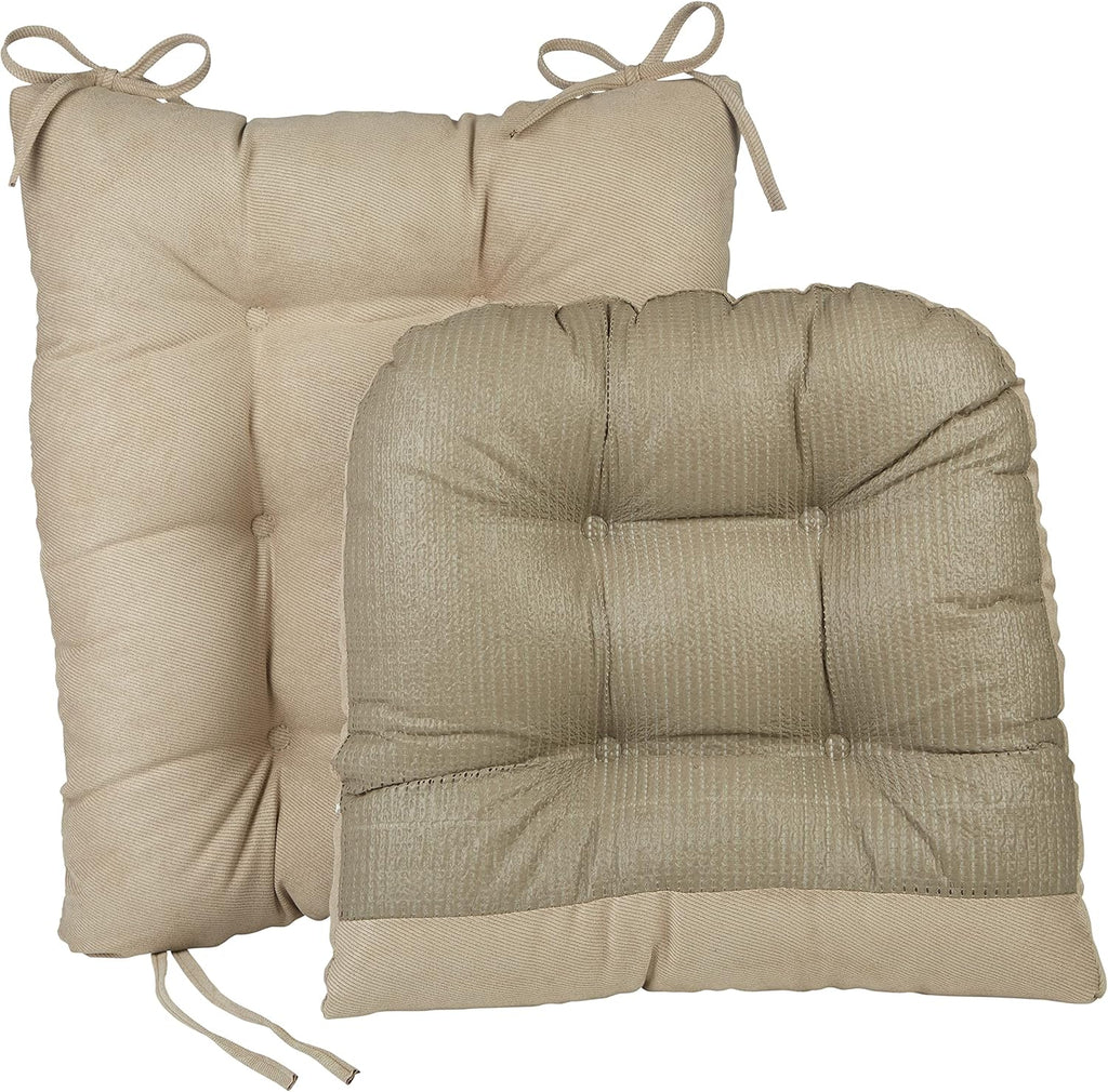 Klear Vu Omega Non-Slip Rocking Chair Cushion Set, Assembled in USA, Thick Padding & Tufted Design, Includes Seat Pad & Back Pillow with Ties, 17x17 Inches, 2-Piece Set, Twillo Stone