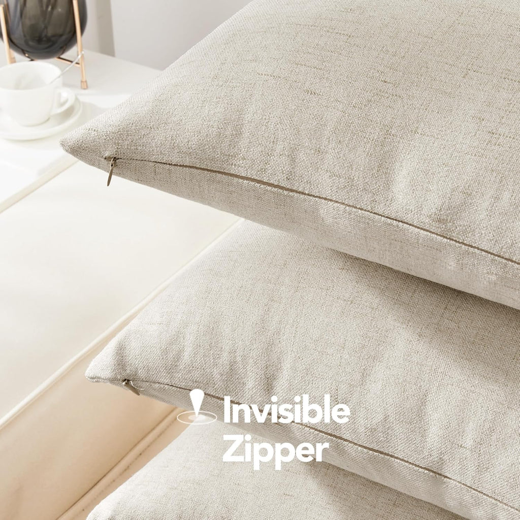 Deconovo Textural Faux Linen Throw Cushion Case Pillow Cover with Invisible Zipper for Couch 18 x 18 Inch Light Flax Set of 4 No Pillow Insert