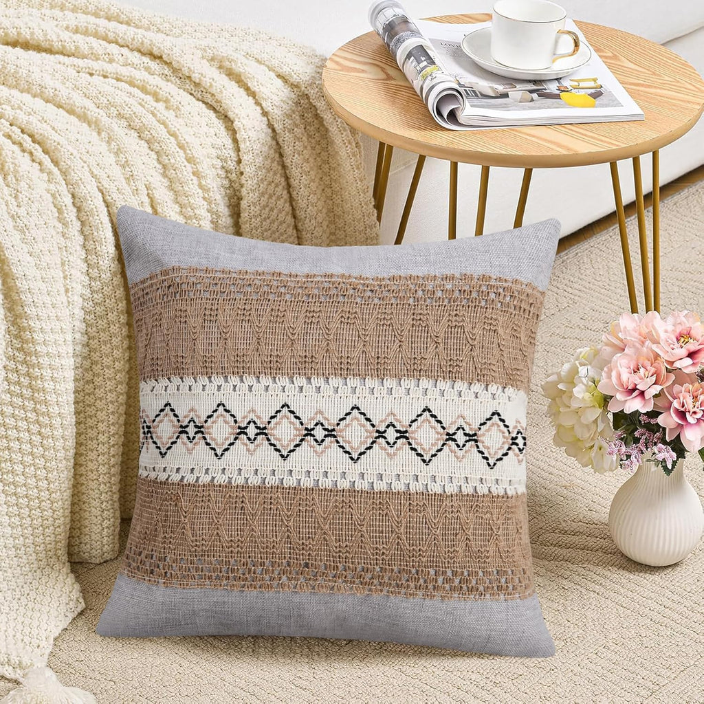 Pyonic Pack of 2 Boho Throw Pillow Covers 18x18 Inch Farmhouse Decorative Throw Pillows for Bed Sofa Living Room,Gray Modern Cushion Cover Couch Pillows Cover Home Decor