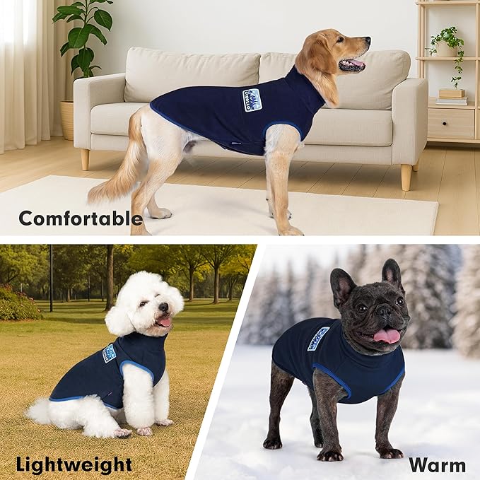 cyeollo 3XL Fleece Dog Sweater, Pullover Sweatshirt Stretchy Fleece Vest Warm Winter Fall Clothes for Large Dogs Boy Turtleneck Pet Apparel, Navy Blue XXXL