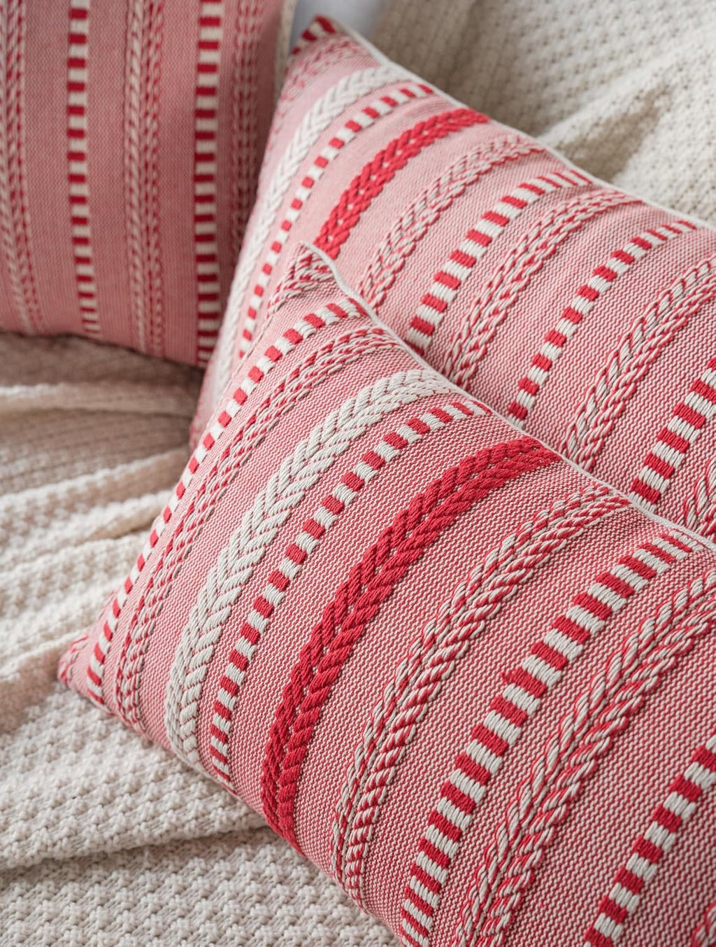 Christmas Pillow Covers 12x20 Inch Set of 2, Farmhouse Boho Christmas Decorative Couch Pillow Cases, Red Accent Pillows of Bed, Sofa Bedroom Living Room Home Decor Cushion Cover