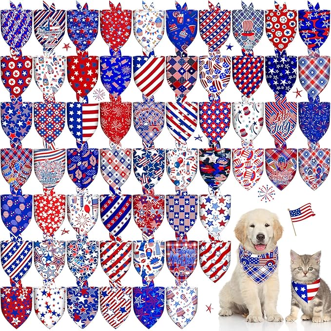 60 Pcs Dog Bandanas Bulk American Flag Pet Scarf Holiday Puppy Bandanas Washable Adjustable Patriotic Dog Bandana for Sport Event Parade Labor Day Patriot Day Small Medium Large Pet Grooming