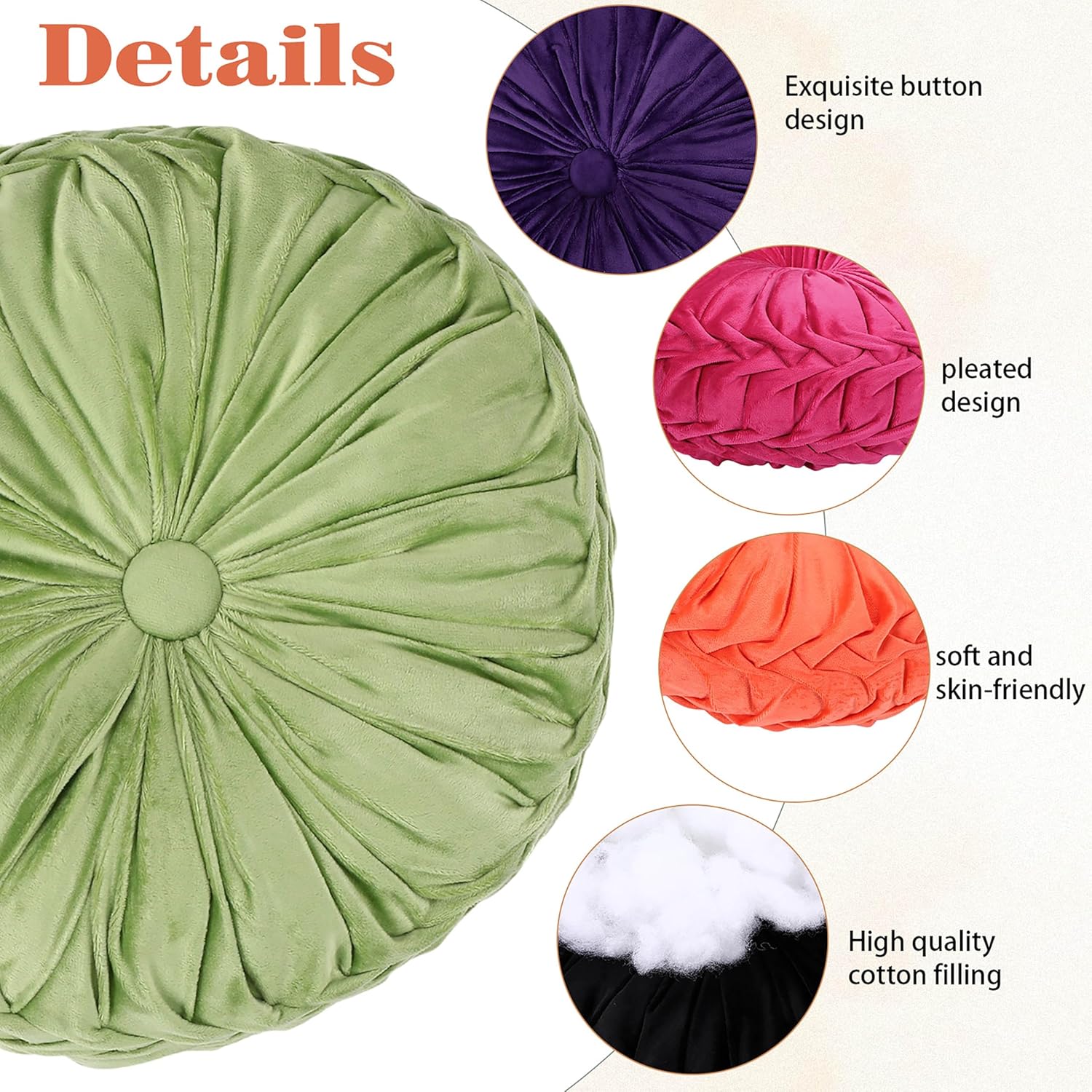 Yerliker 6 Pcs Floor Pillow Cushions 15inch Round Velvet Throw Pillows Colorful Flexible Cushions Alternative Pillows for Couch Chair Living Room Bedroom Home Office Decor(Halloween Color)